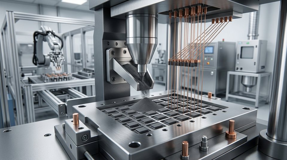 Molded power inductors and magnetic powder core production